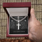 Dad - Personalized Steel Cross Necklace on Cuban Chain