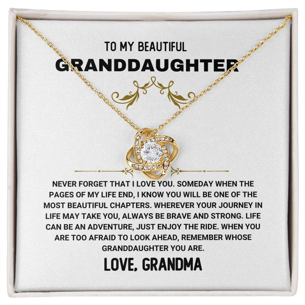To My Granddaughter - "Be Brave and Strong "- Love Knot Necklace