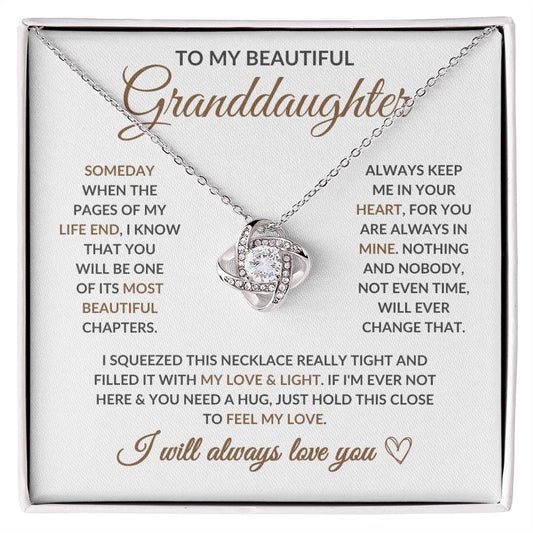 To My Beautiful Granddaughter - Keep Me in Your Heart -Love Knot Necklace- LD04