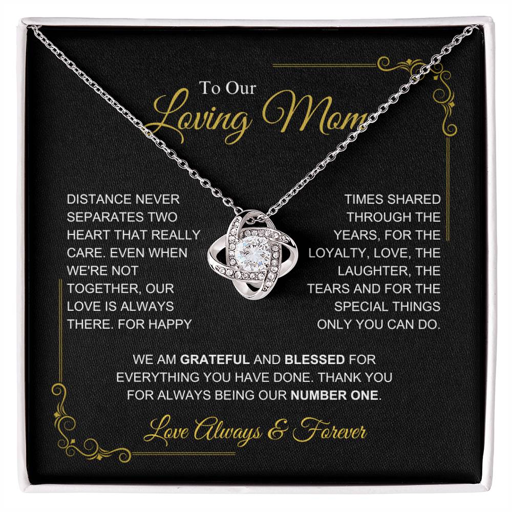 Our Mom-" I am Grateful" Love Knot Necklace