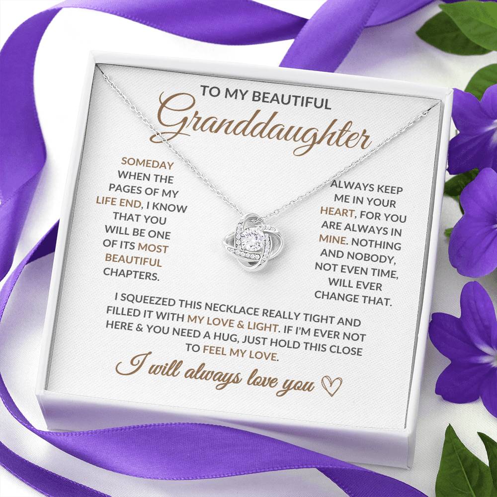 To My Beautiful Granddaughter - Keep Me in Your Heart -Love Knot Necklace- LD04