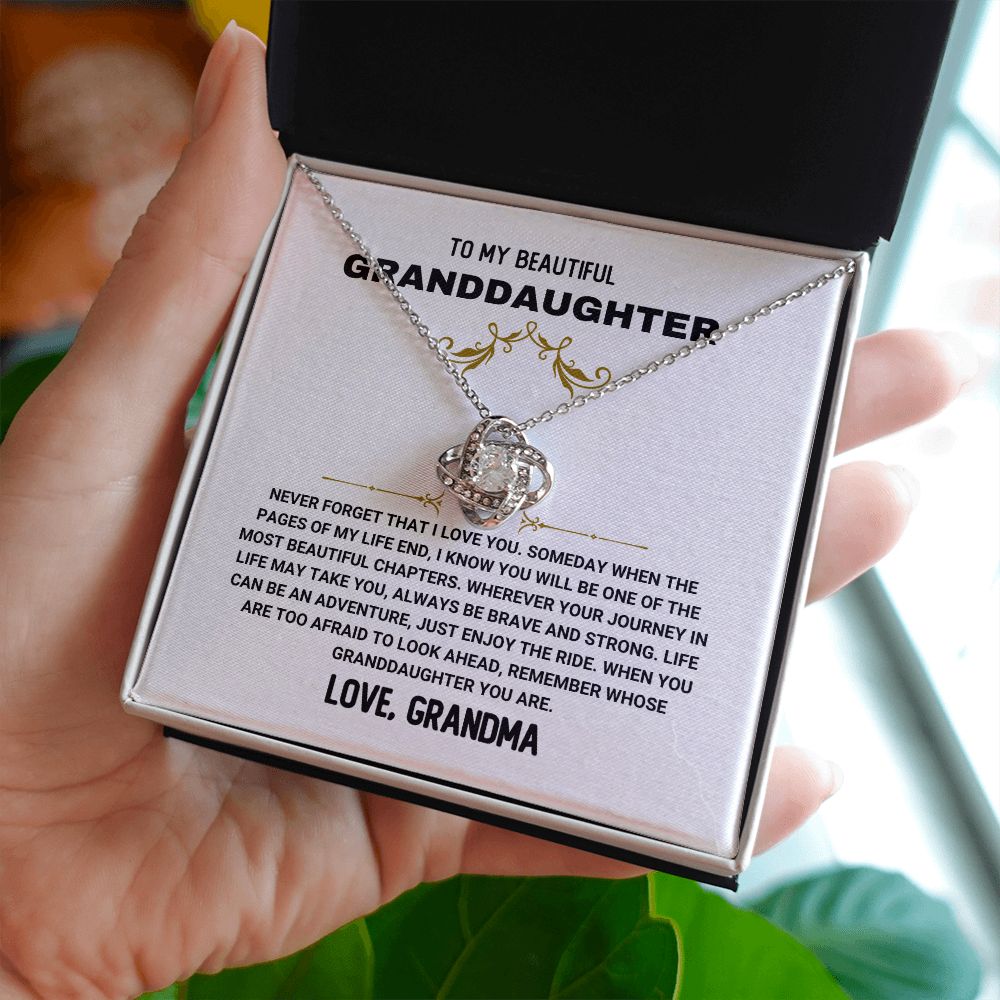 To My Granddaughter - "Be Brave and Strong "- Love Knot Necklace