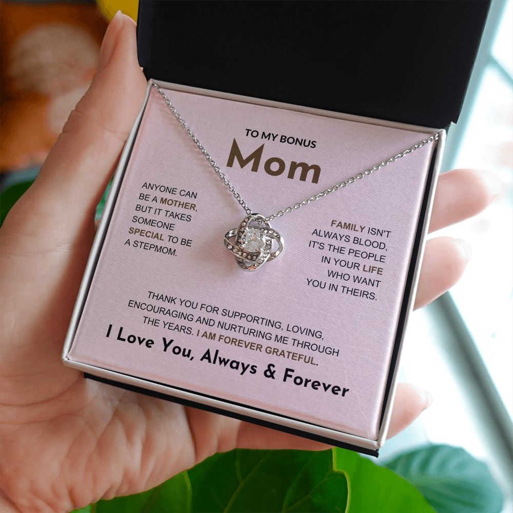 Bonus Mom - Forever Grateful - Love Knot Necklace