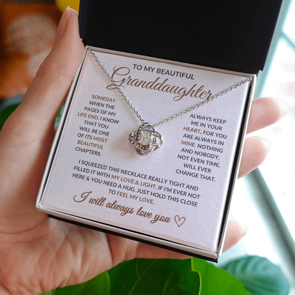 To My Beautiful Granddaughter - Keep Me in Your Heart -Love Knot Necklace- LD04