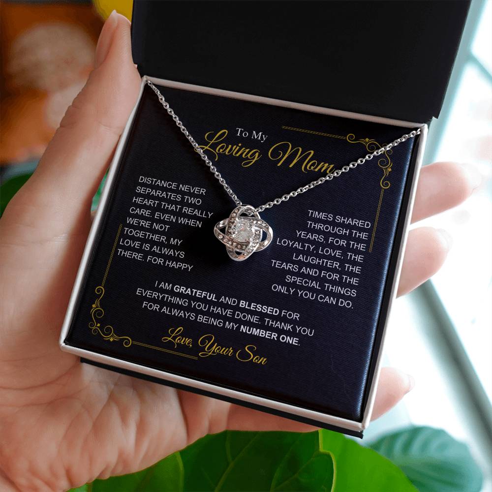 To My Mom-" I am Grateful" Love Knot Necklace-Son
