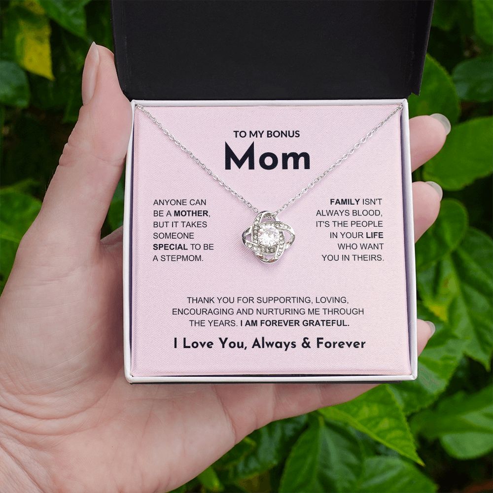 Bonus Mom - Forever Grateful - Love Knot Necklace