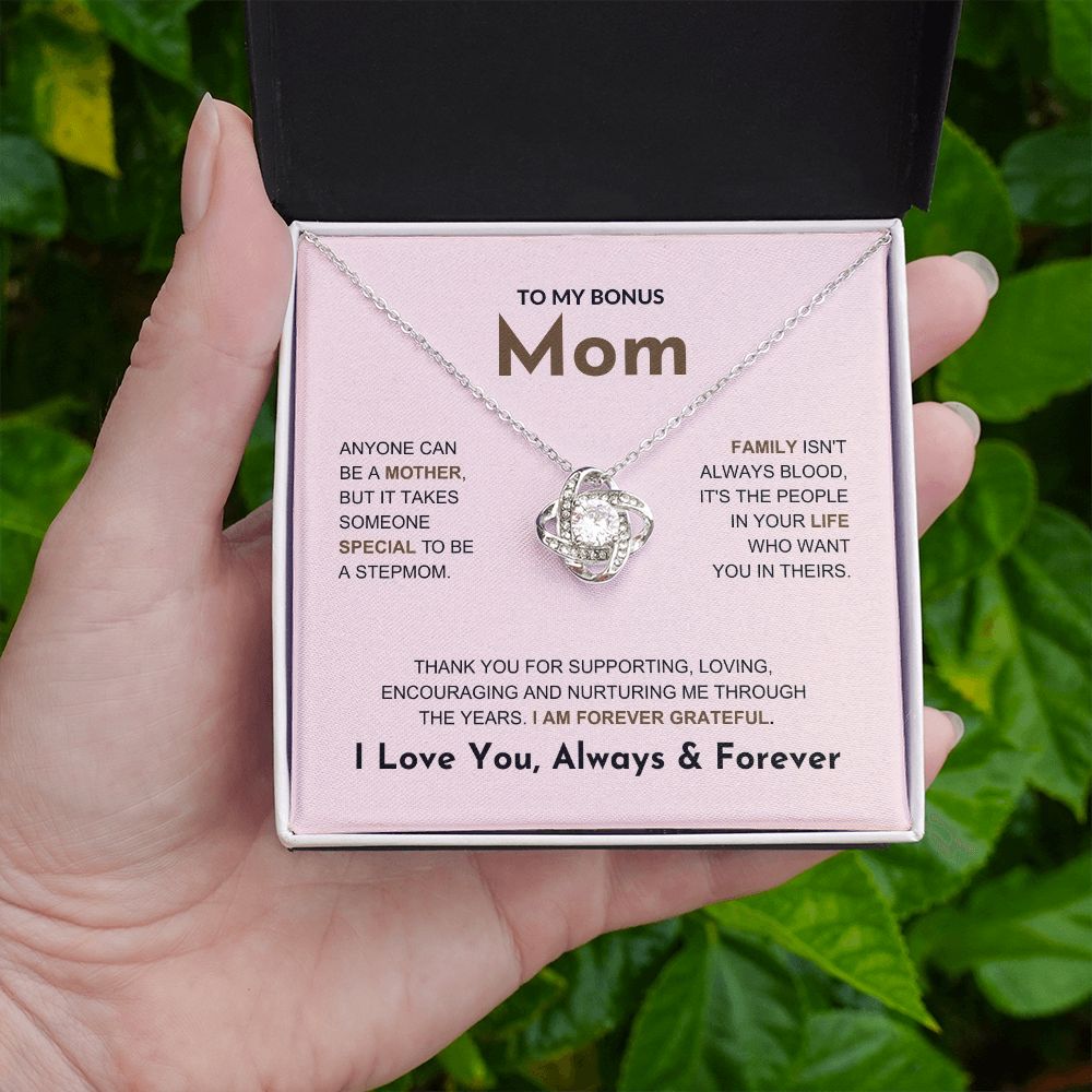 Bonus Mom - Forever Grateful - Love Knot Necklace