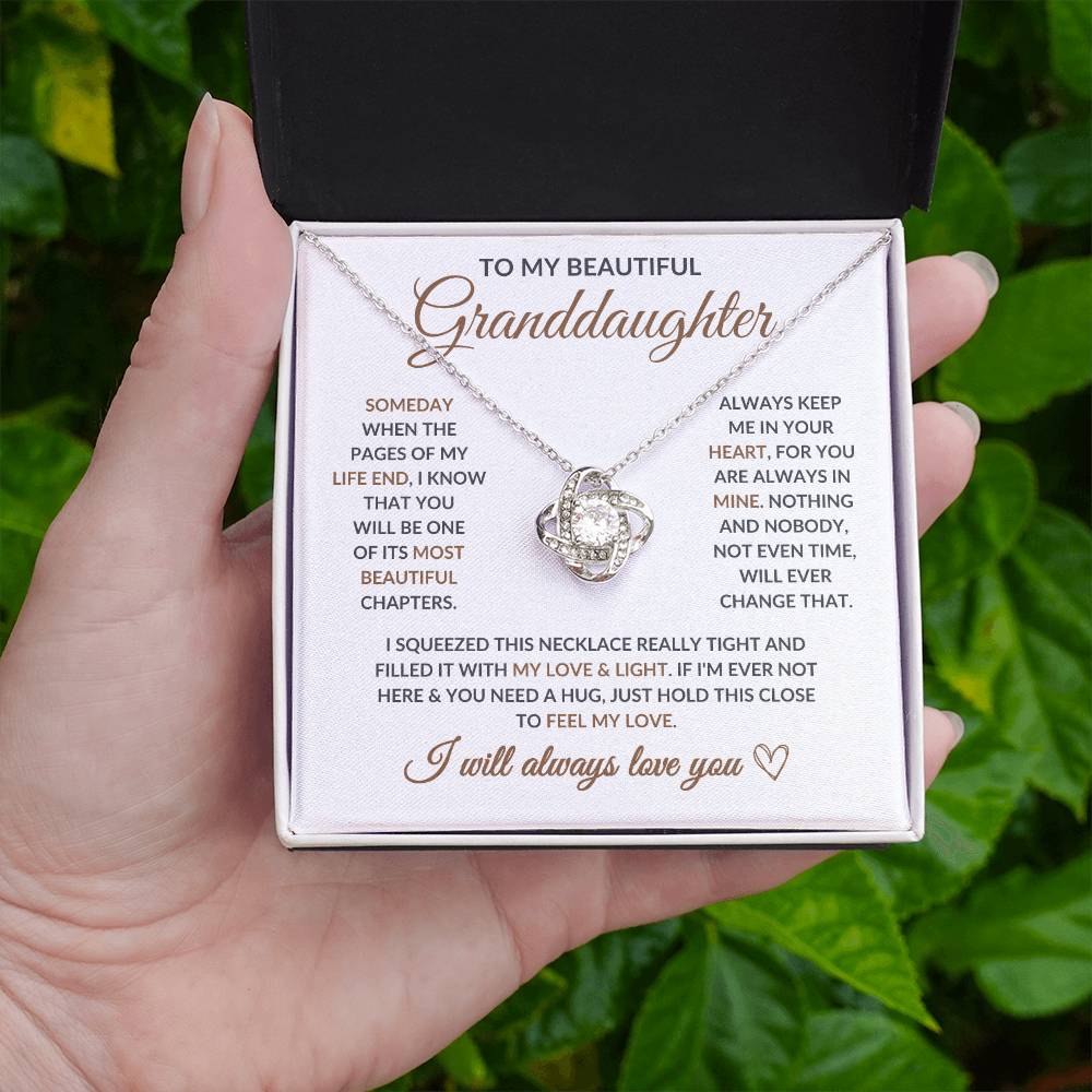 To My Beautiful Granddaughter - Keep Me in Your Heart -Love Knot Necklace- LD04