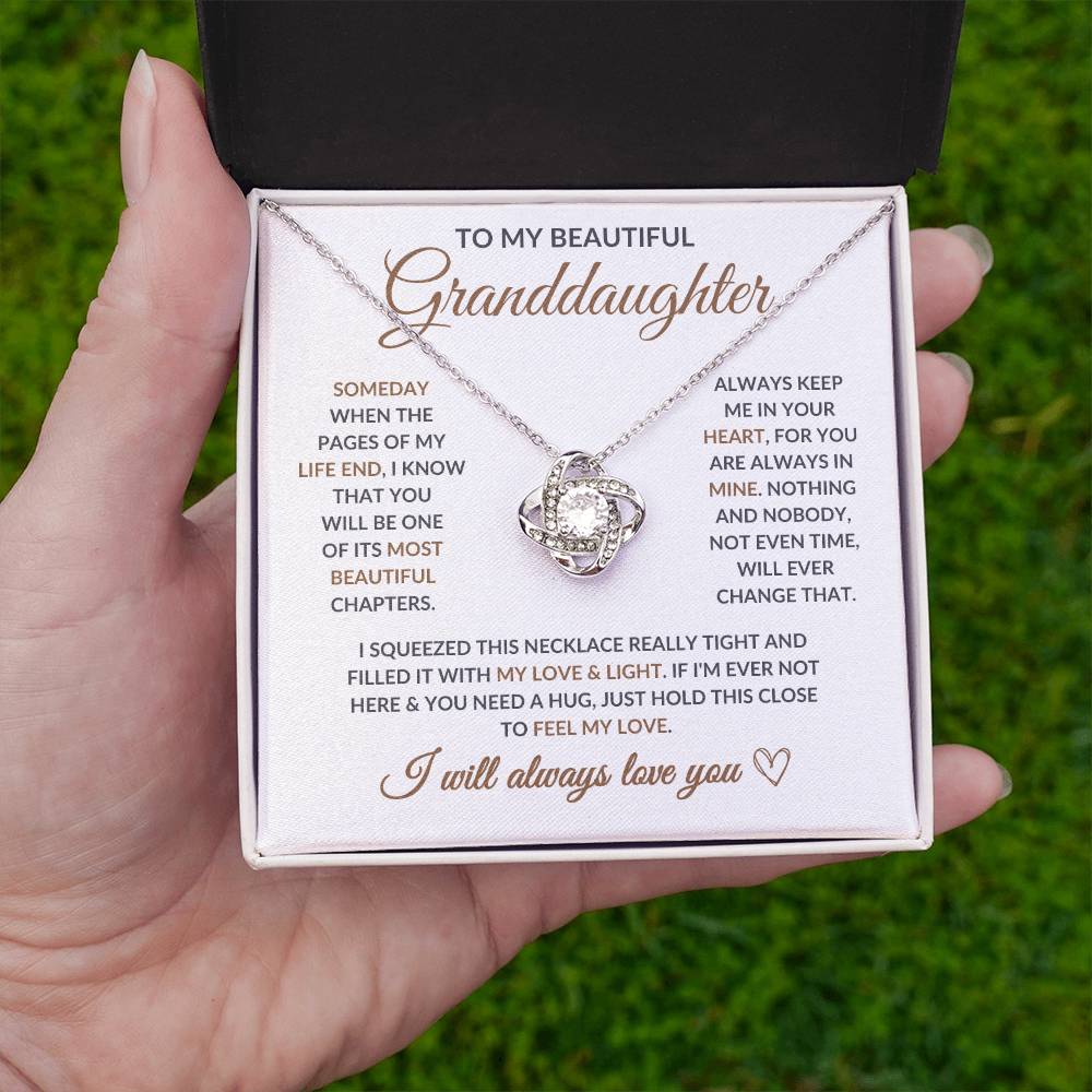 To My Beautiful Granddaughter - Keep Me in Your Heart -Love Knot Necklace- LD04