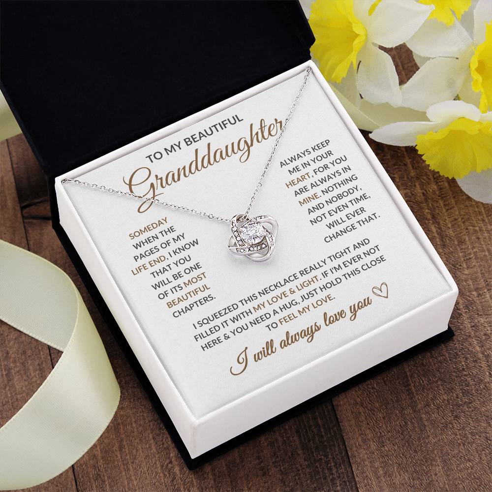To My Beautiful Granddaughter - Keep Me in Your Heart -Love Knot Necklace- LD04