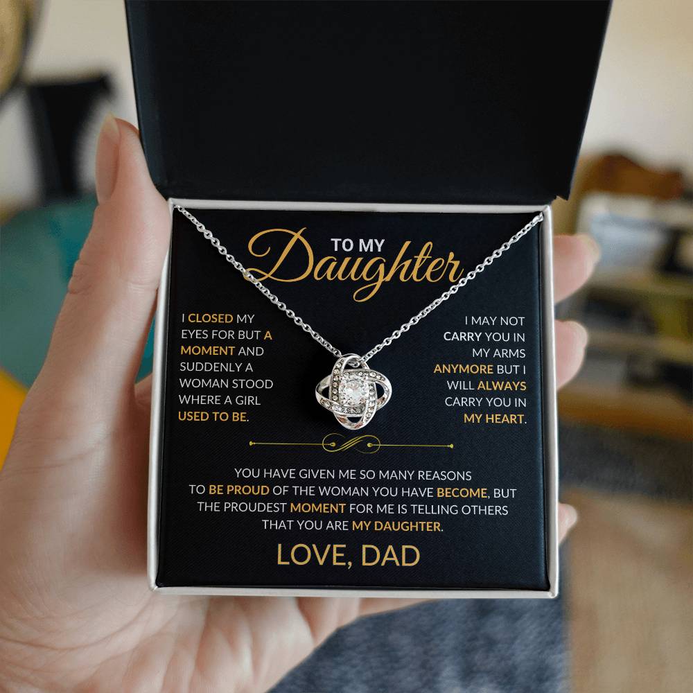 To My Daughter - Love Dad - Beautiful Love Knot Necklace Gift