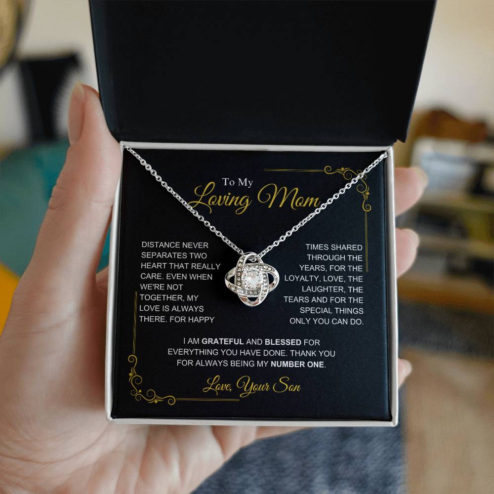 To My Mom-" I am Grateful" Love Knot Necklace-Son