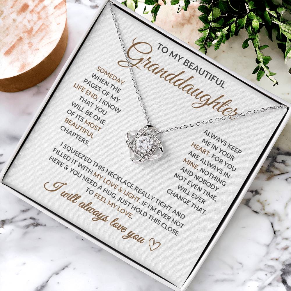 To My Beautiful Granddaughter - Keep Me in Your Heart -Love Knot Necklace- LD04