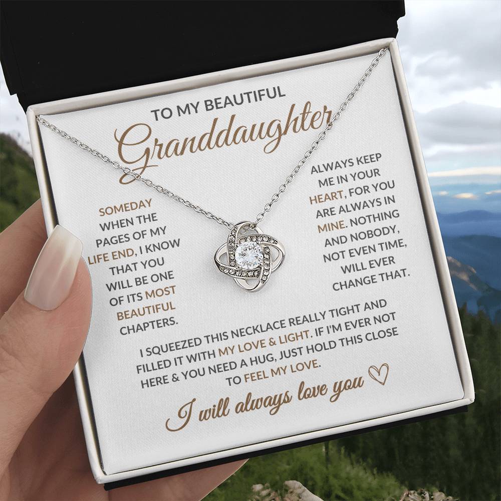 To My Beautiful Granddaughter - Keep Me in Your Heart -Love Knot Necklace- LD04