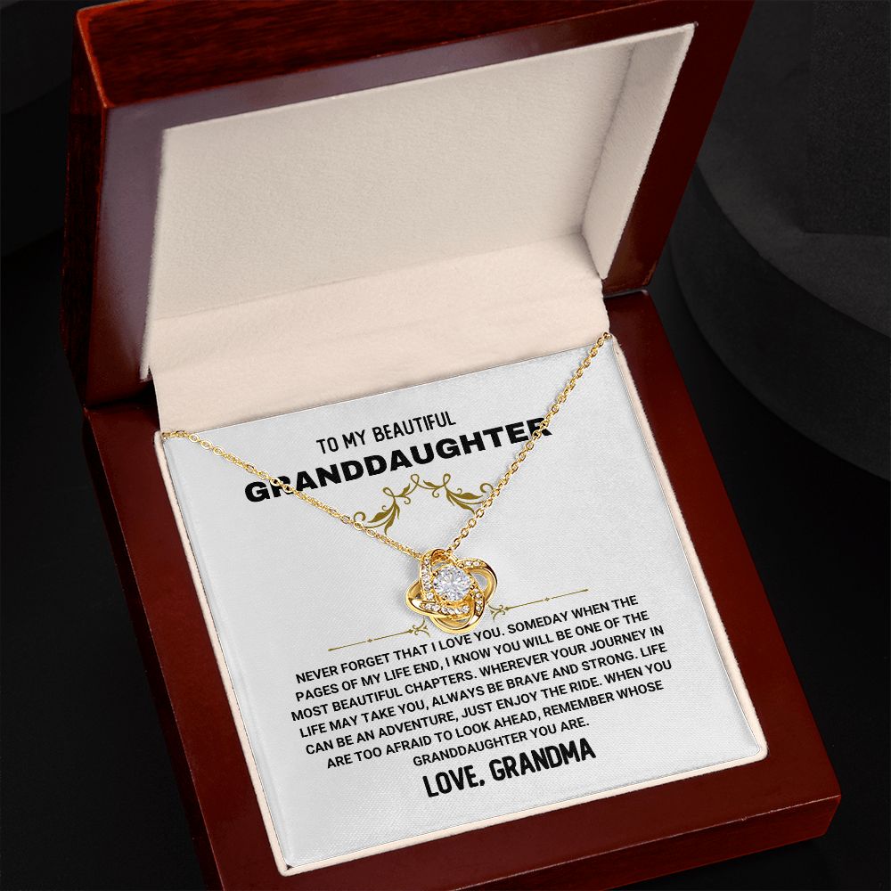 To My Granddaughter - "Be Brave and Strong "- Love Knot Necklace