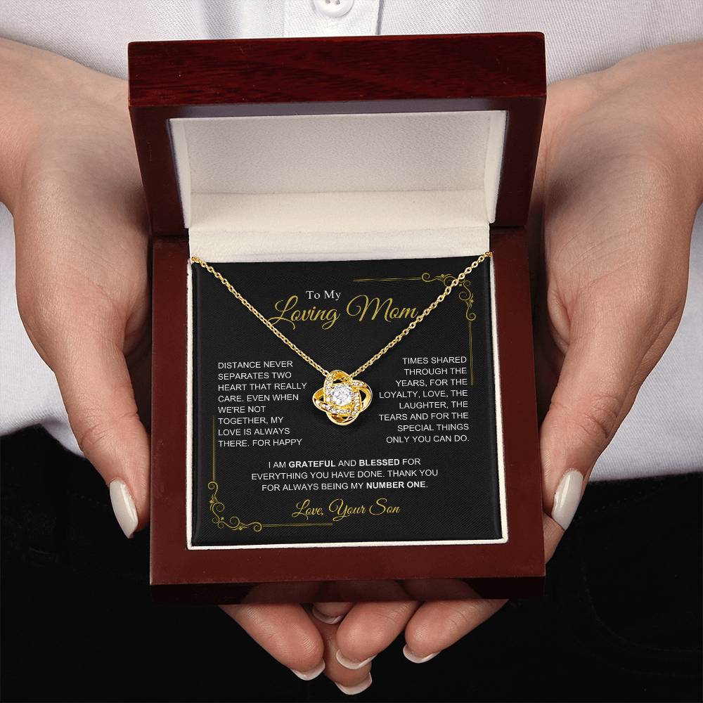 To My Mom-" I am Grateful" Love Knot Necklace-Son