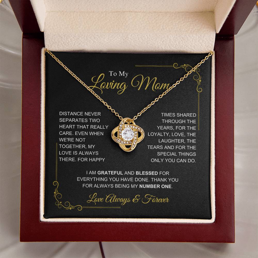 To My Mom-" I am Grateful" Love Knot Necklace