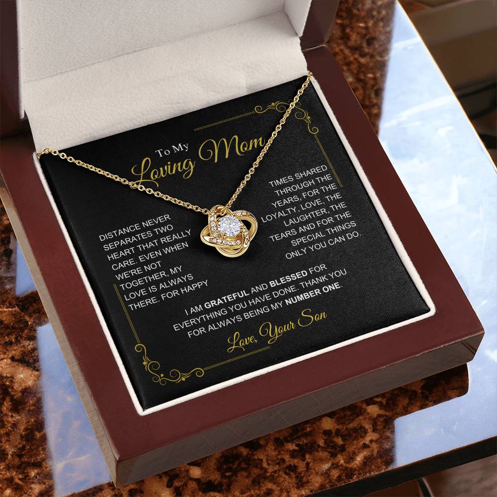 To My Mom-" I am Grateful" Love Knot Necklace-Son