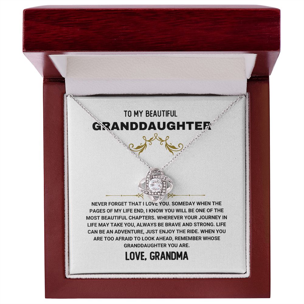 To My Granddaughter - "Be Brave and Strong "- Love Knot Necklace