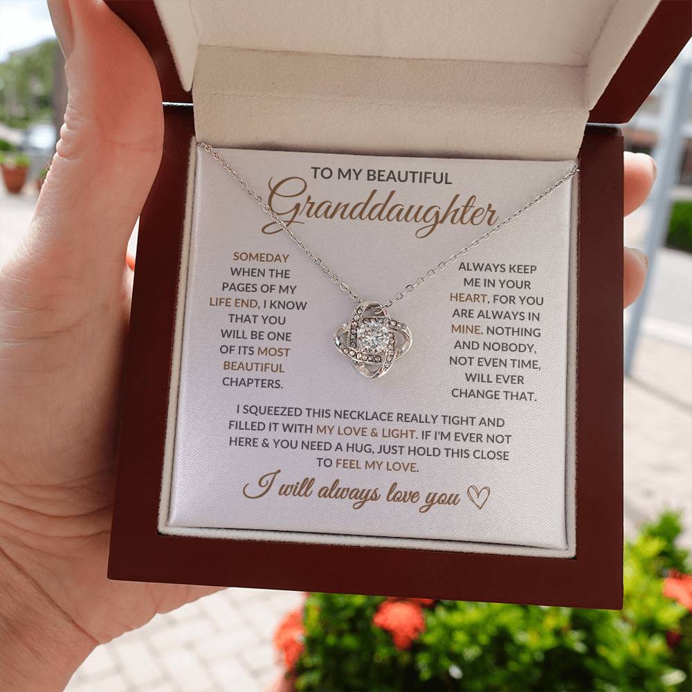 To My Beautiful Granddaughter - Keep Me in Your Heart -Love Knot Necklace- LD04