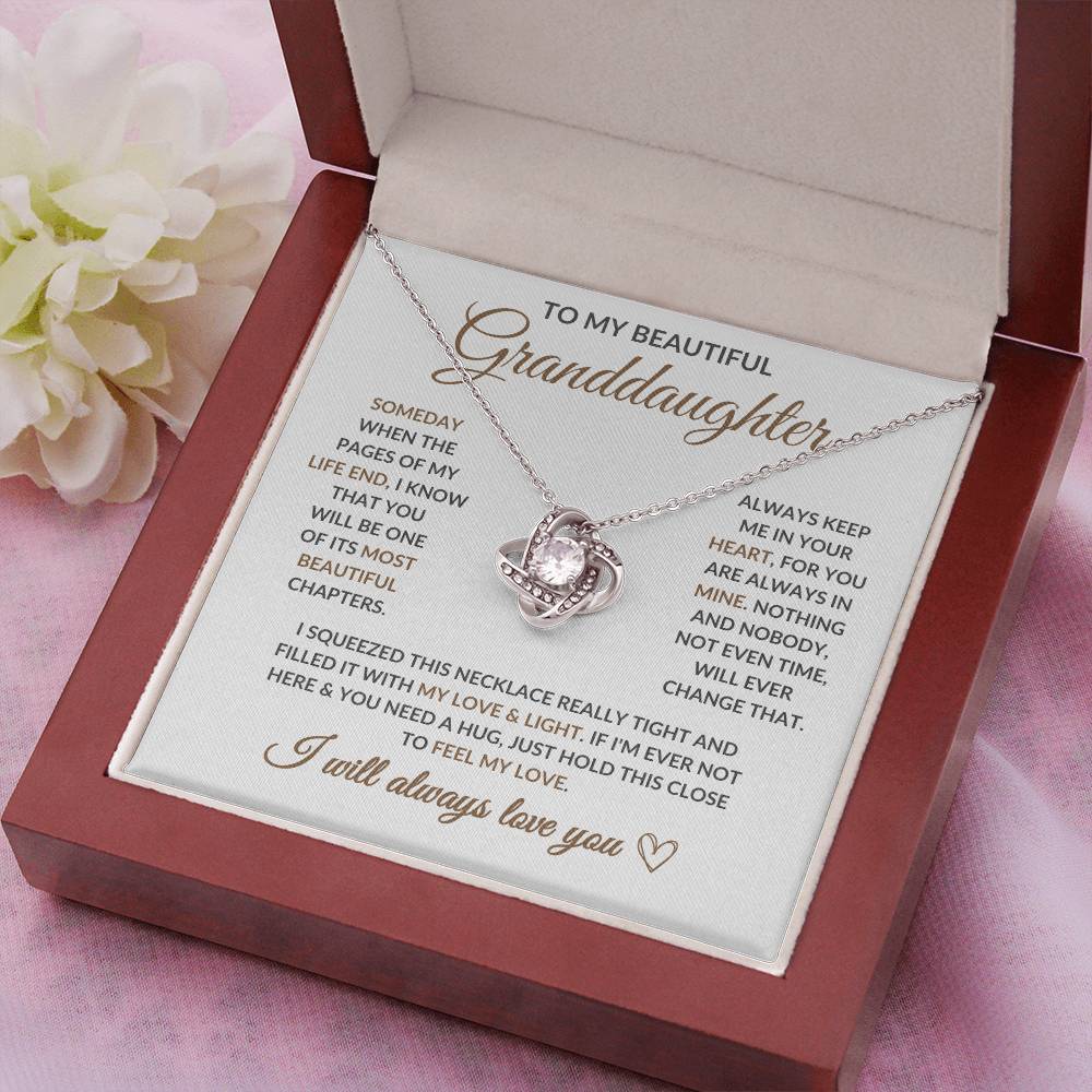 To My Beautiful Granddaughter - Keep Me in Your Heart -Love Knot Necklace- LD04