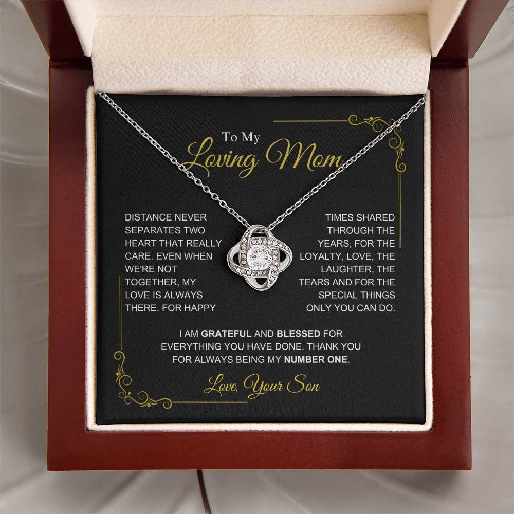 To My Mom-" I am Grateful" Love Knot Necklace-Son