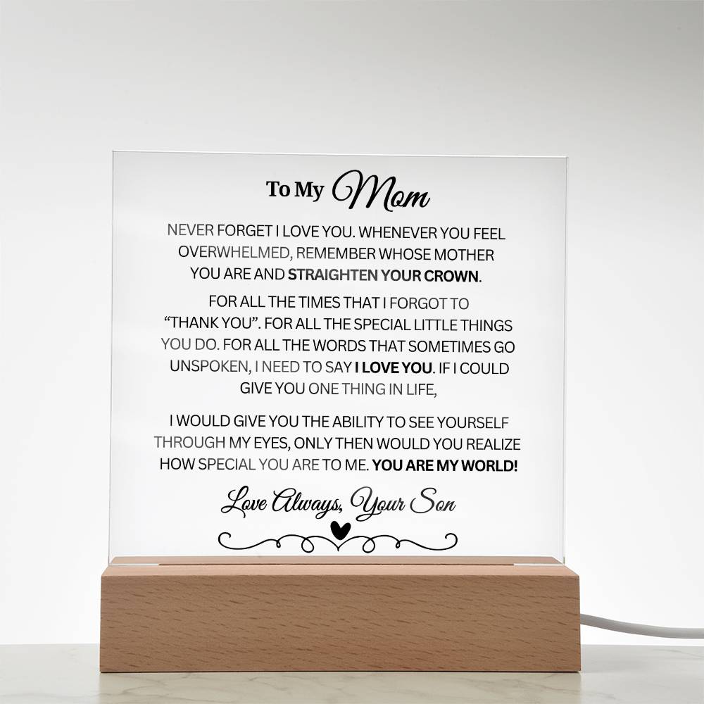 To My Mom "You are my world..." Acrylic Plaque from Son