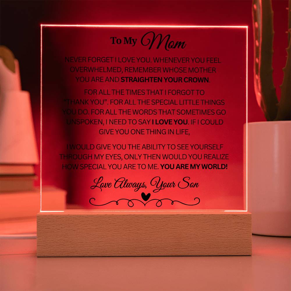 To My Mom "You are my world..." Acrylic Plaque from Son