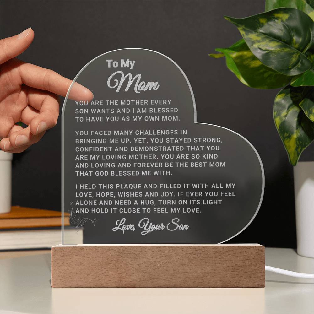 Mom Gift "Loving Mom" Heart Plaque - From Son