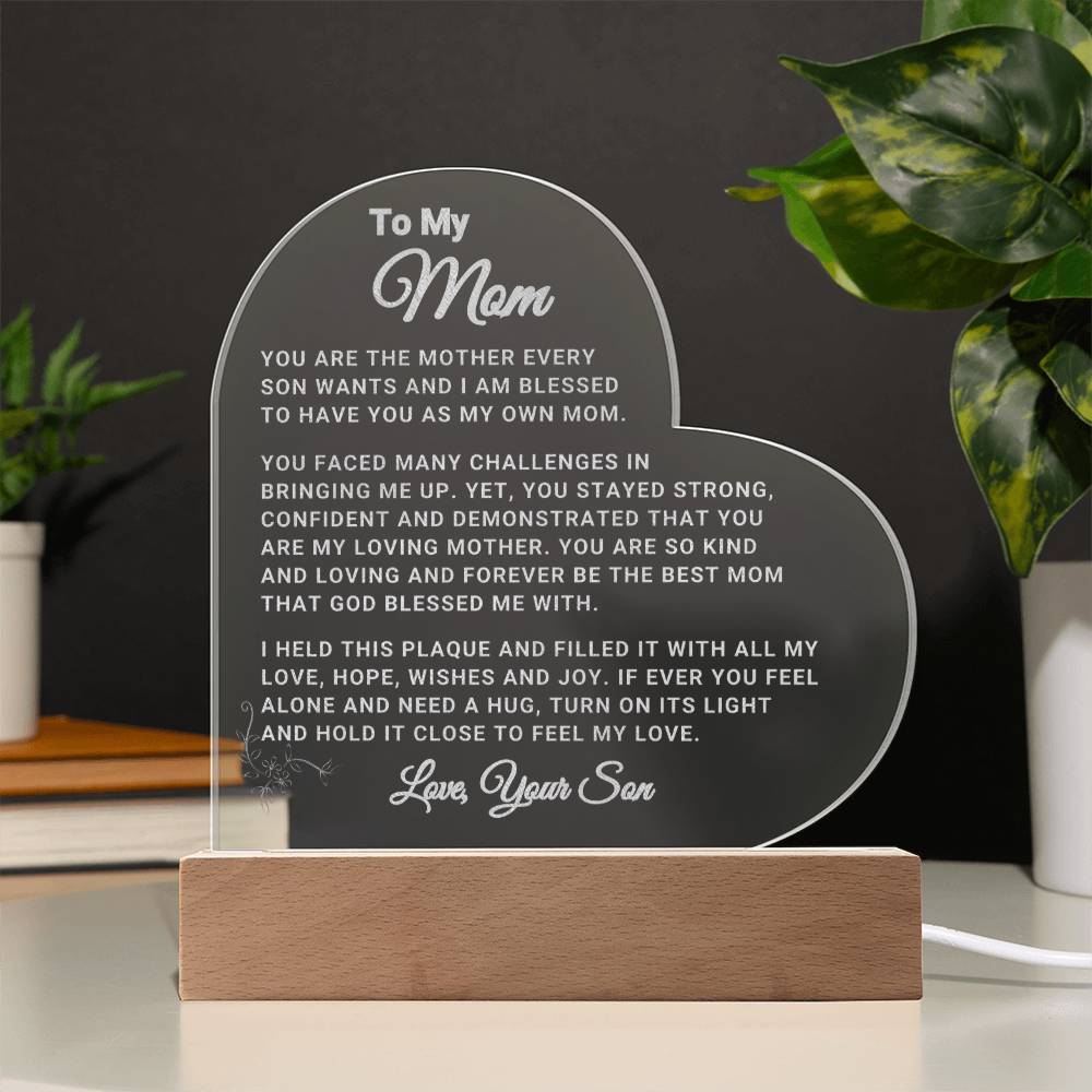 Mom Gift "Loving Mom" Heart Plaque - From Son