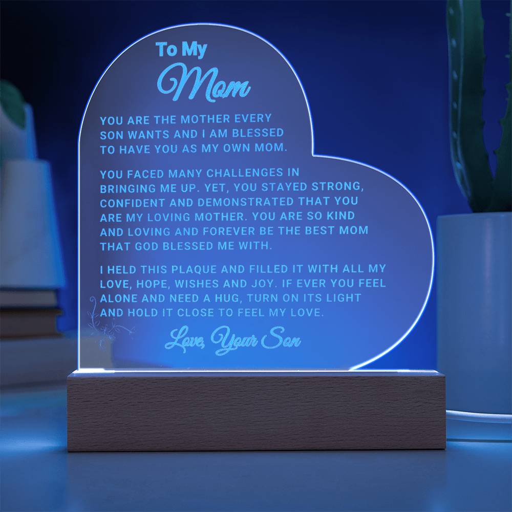 Mom Gift "Loving Mom" Heart Plaque - From Son