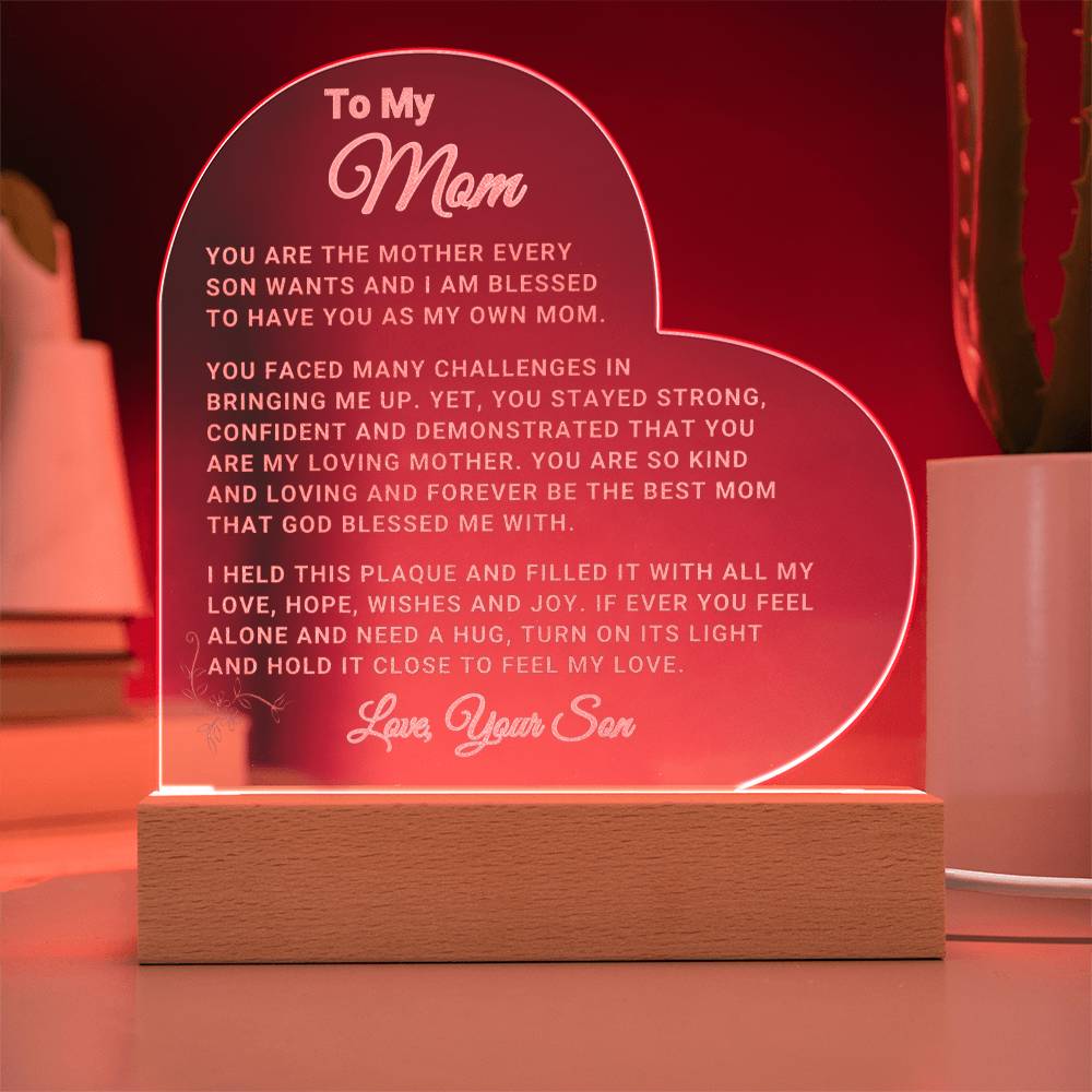 Mom Gift "Loving Mom" Heart Plaque - From Son