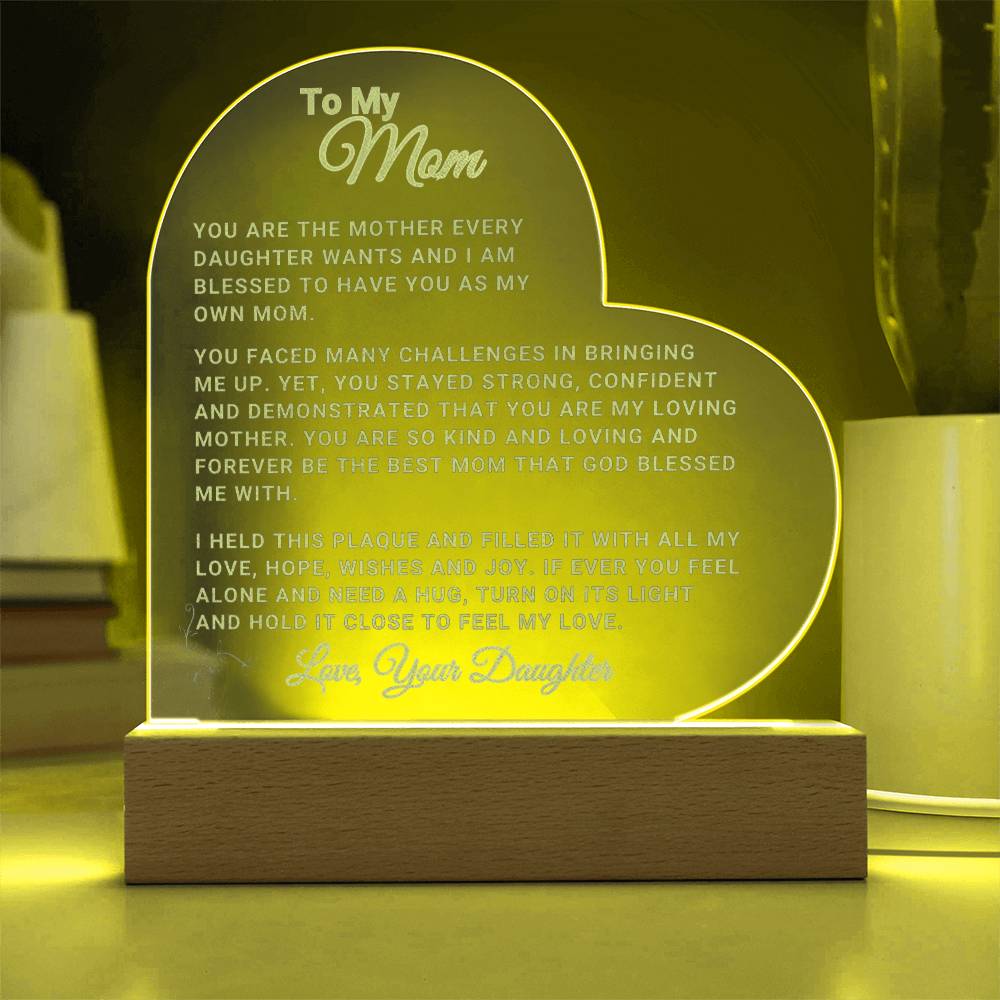 Mom Gift "Loving Mom" Heart Plaque - From Daughter