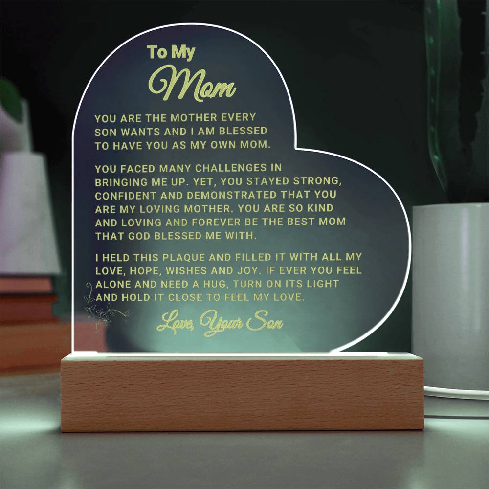 Mom Gift "Loving Mom" Heart Plaque - From Son