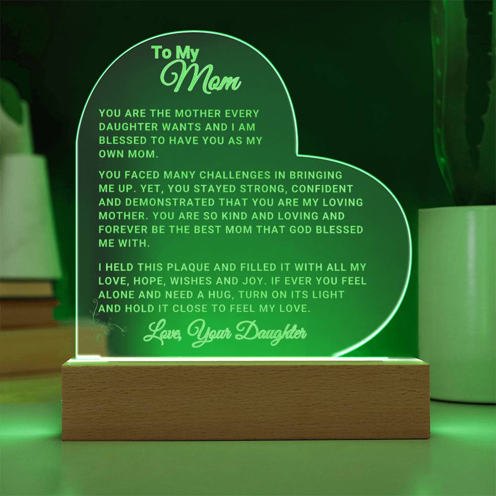 Mom Gift "Loving Mom" Heart Plaque - From Daughter