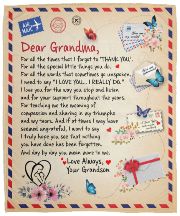 To Grandma -Giant Post Card Blanket- From Grandson - 50x60