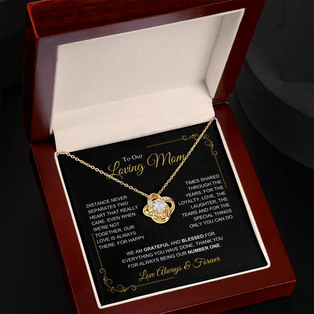 Our Mom-" I am Grateful" Love Knot Necklace