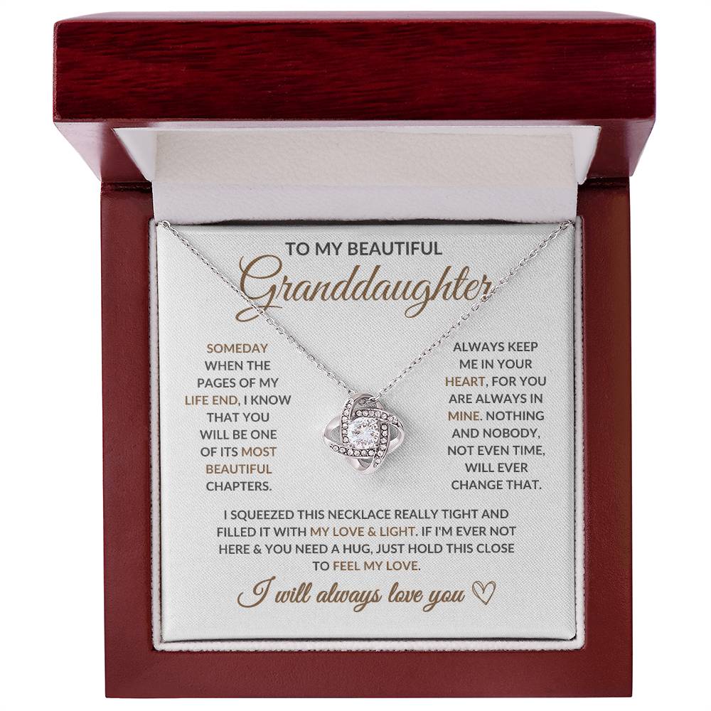 To My Beautiful Granddaughter - Keep Me in Your Heart -Love Knot Necklace- LD04