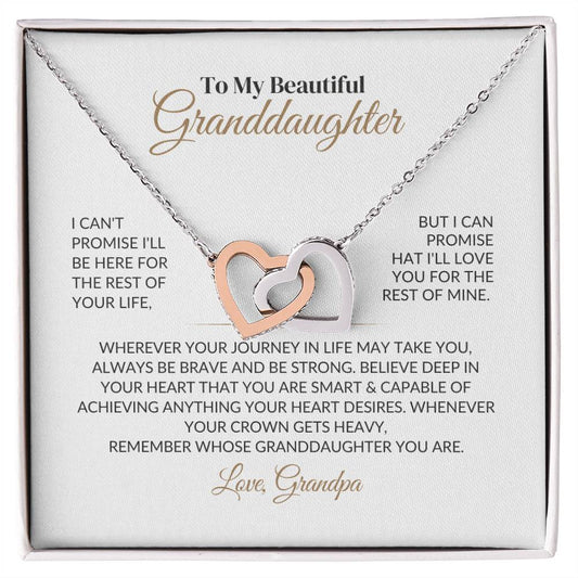 To My Granddaughter - "Be Brave and Strong "- Interlocking Hearts Necklace