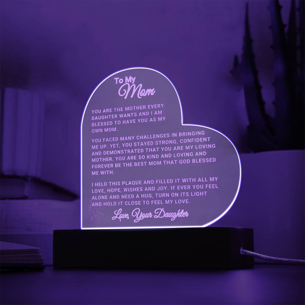 Mom Gift "Loving Mom" Heart Plaque - From Daughter