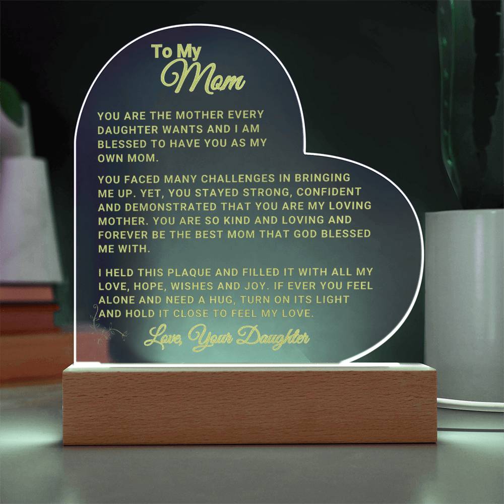 Mom Gift "Loving Mom" Heart Plaque - From Daughter