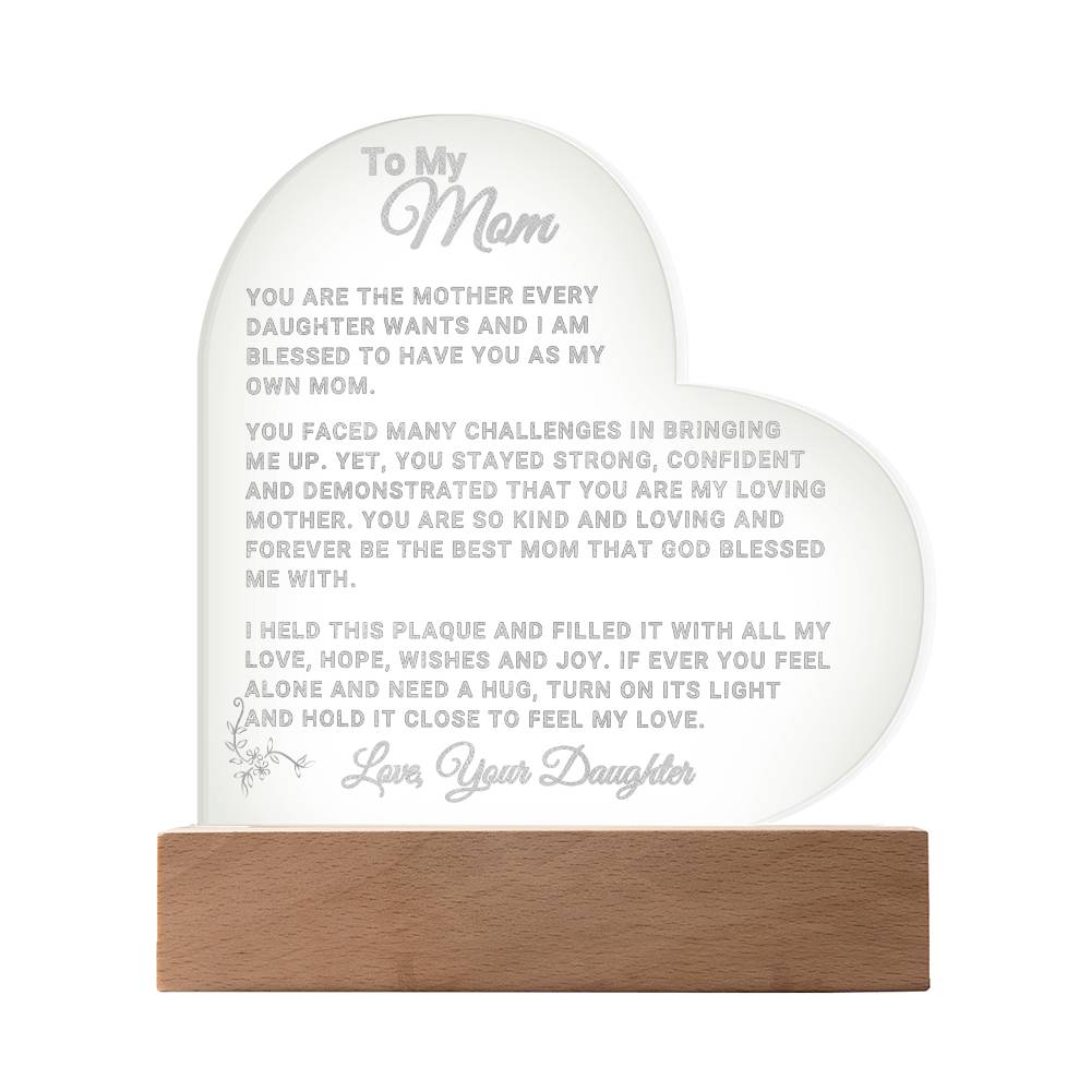 Mom Gift "Loving Mom" Heart Plaque - From Daughter