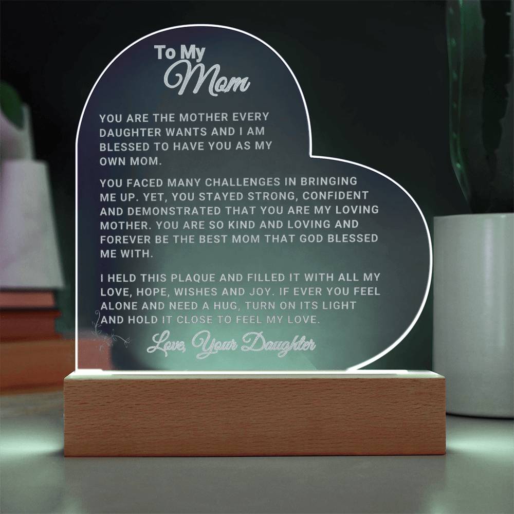 Mom Gift "Loving Mom" Heart Plaque - From Daughter