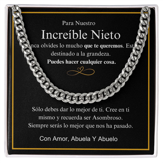 Para Nuestro Increíble Nieto - Nunca Olvides - Cuban Link Chain