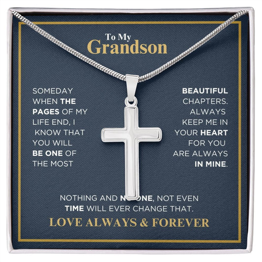 To My Grandson - Most Beautiful Chapters - Artisan Cross Necklace
