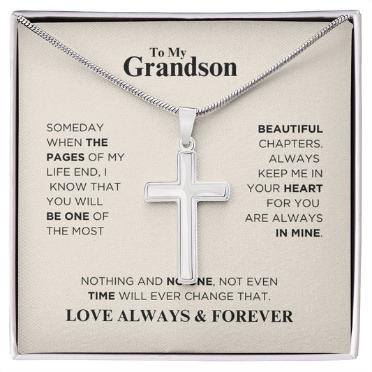 To My Grandson - Most Beautiful Chapters - Artisan Cross Necklace